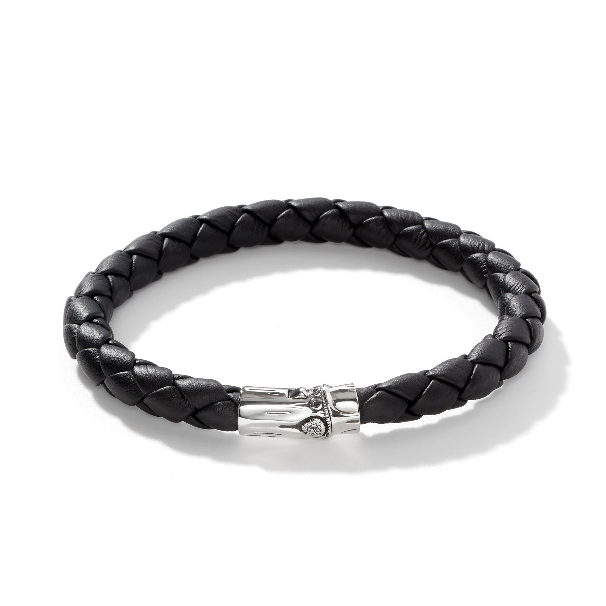 Leather Bamboo Station Bracelet, Silver|BM5161BL