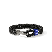 Hook Clasp Double Bracelet, Leather, Dark Silver, 10MM|BU901241BRDBLBU
