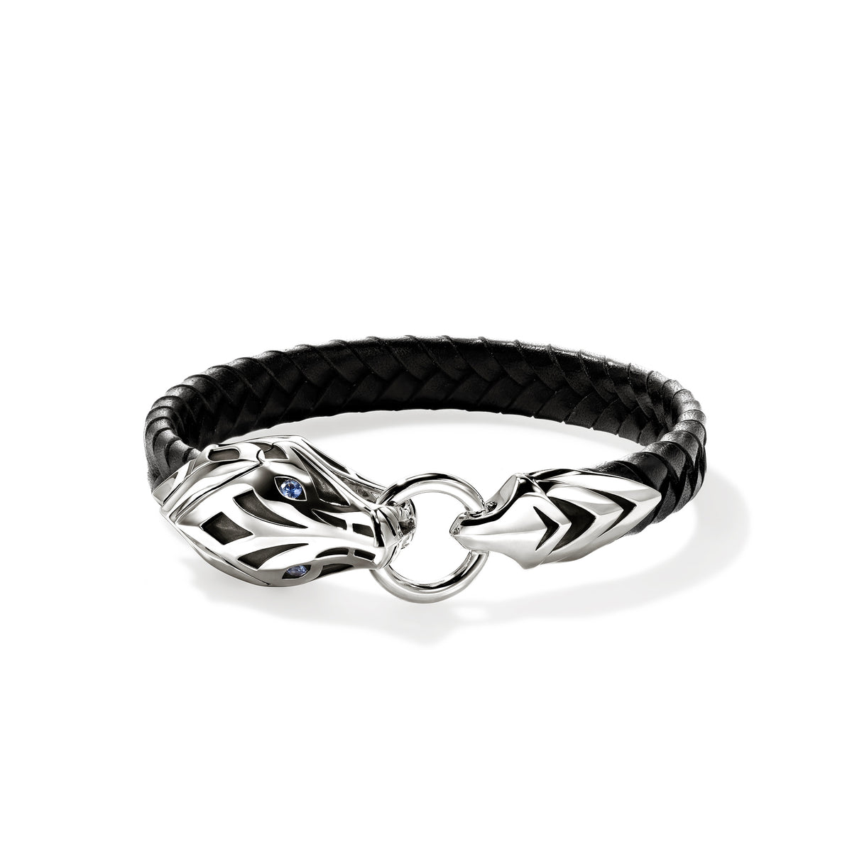 Naga Bracelet, Leather, Sterling Silver, Blue Sapphire, 10MM 