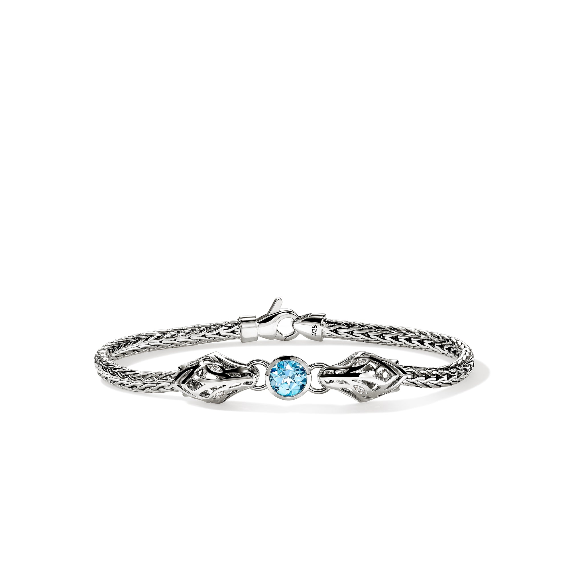Naga Bracelet, Sterling Silver, Blue Topaz, Diamond 3.5MM
