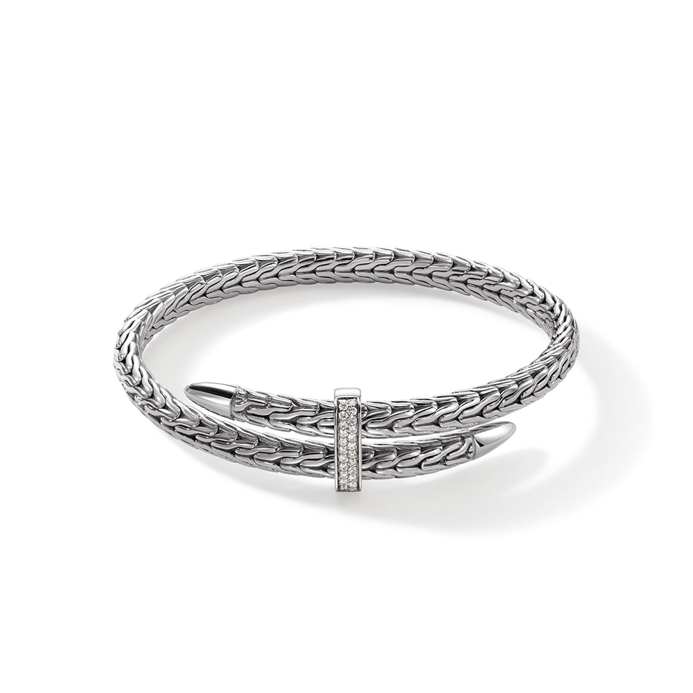 Spear Flex Cuff, Sterling Silver, Diamonds,