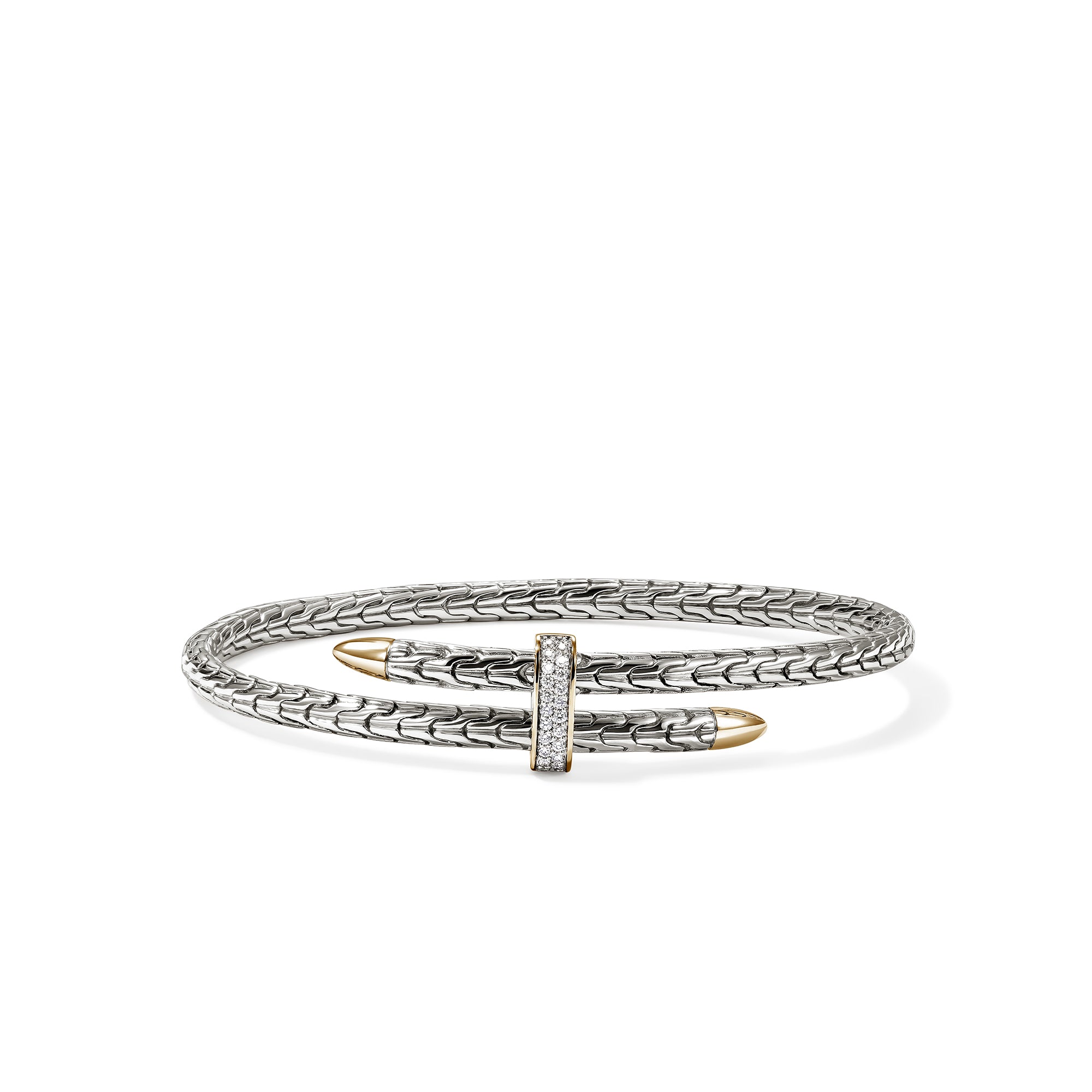 Spear Flex Cuff, Gold, Sterling Silver, Diamonds, Slim – John Hardy