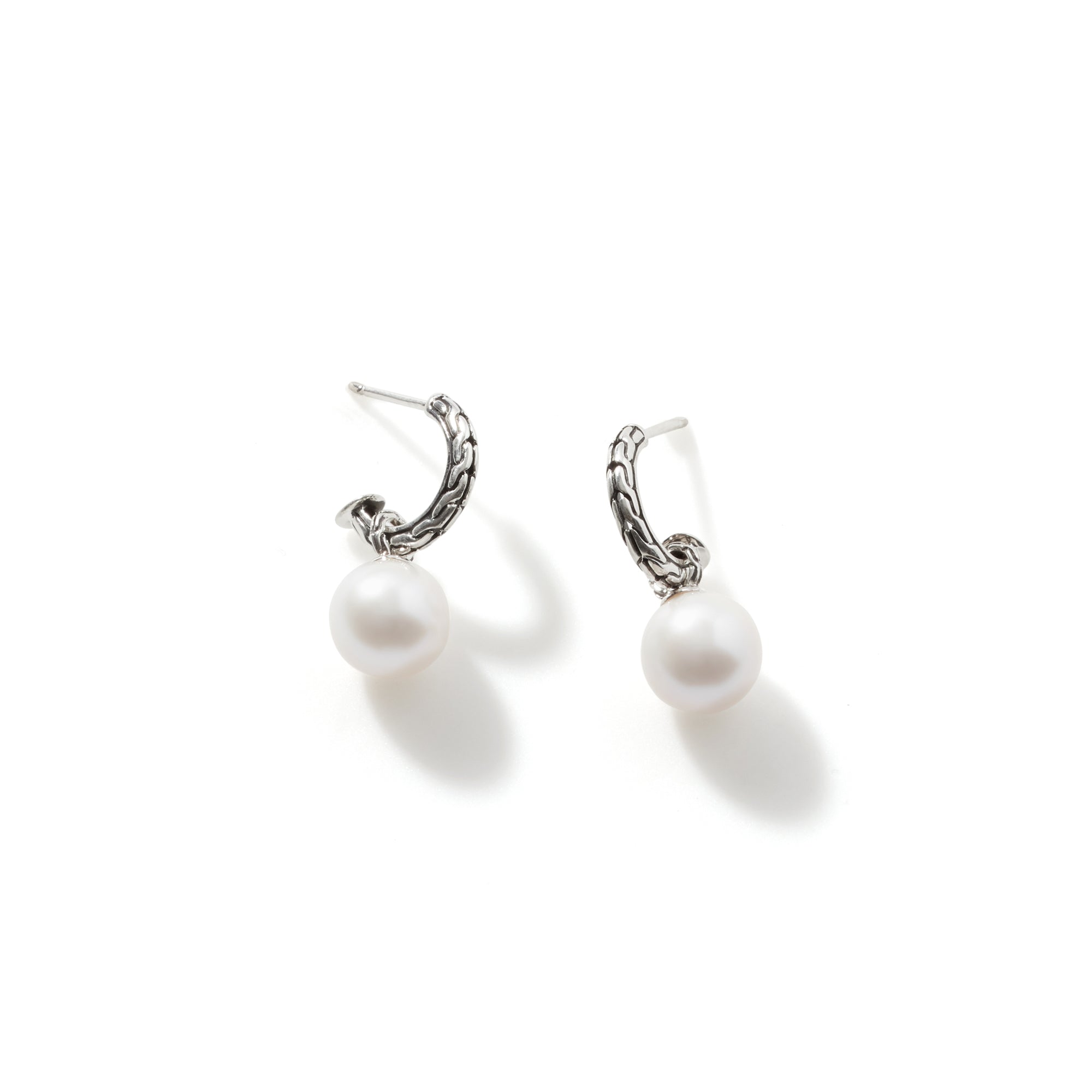Pearl Drop J Hoop Earrings, Sterling Silver|EB90665