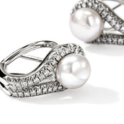 Surf Earrings, Sterling Silver, Diamonds, Pearl|EBP895042DI