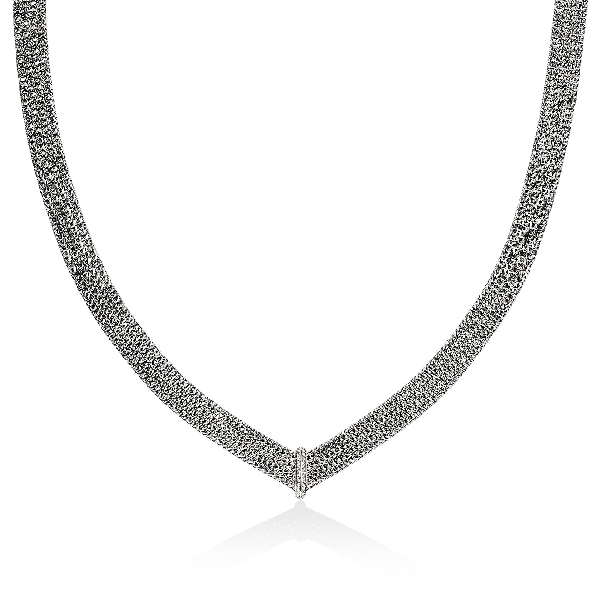 Icon Link Necklace, Sterling Silver, Diamonds, 12MM – John Hardy