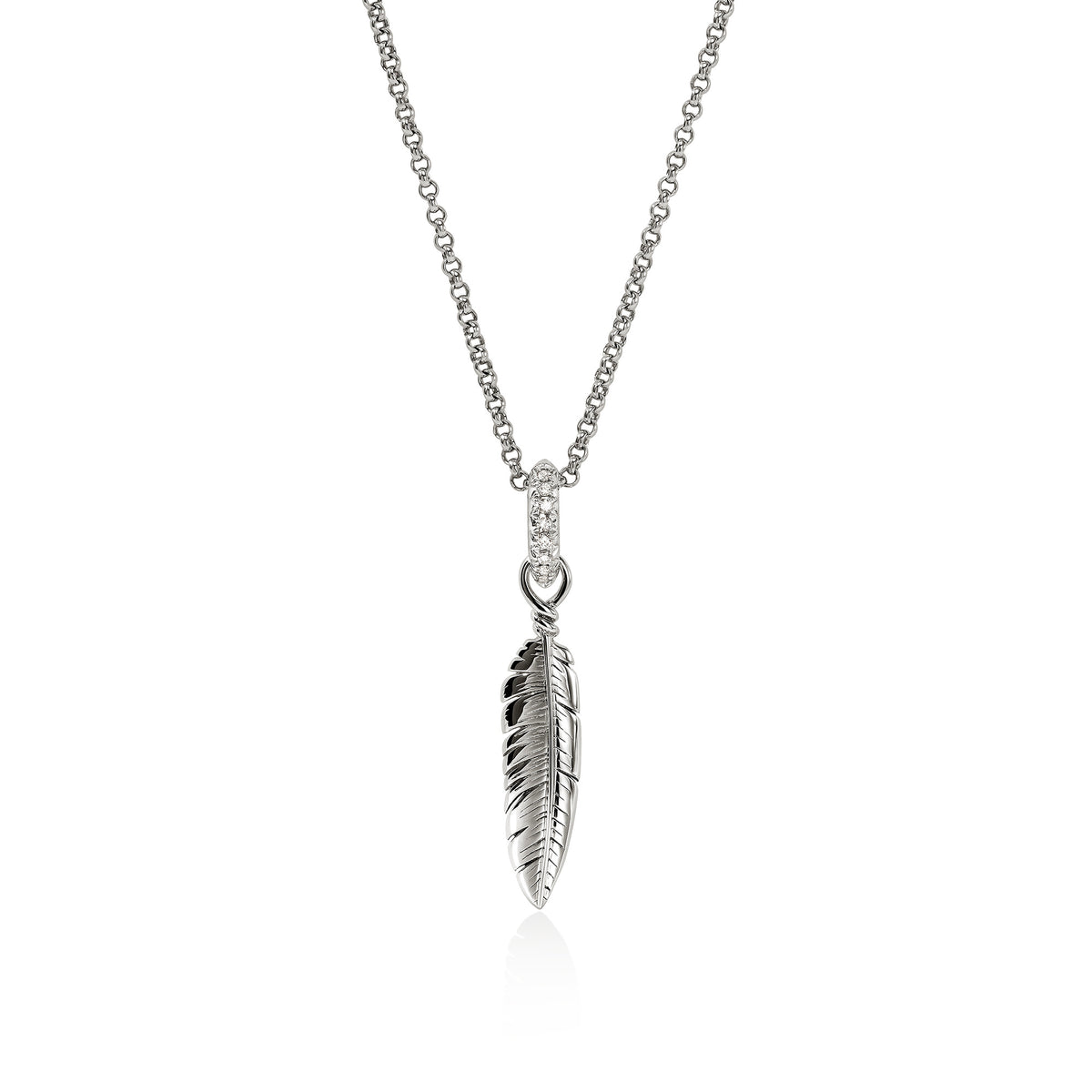 Feather Talisman Necklace, Sterling Silver, Diamonds|NBP9012092DI