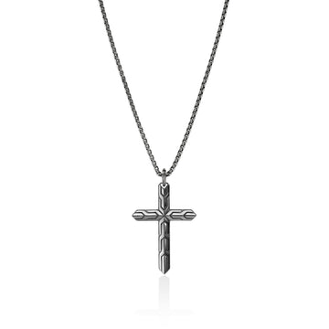 Icon 50 Cross Pendant Necklace, Dark Silver|NM989477BRD