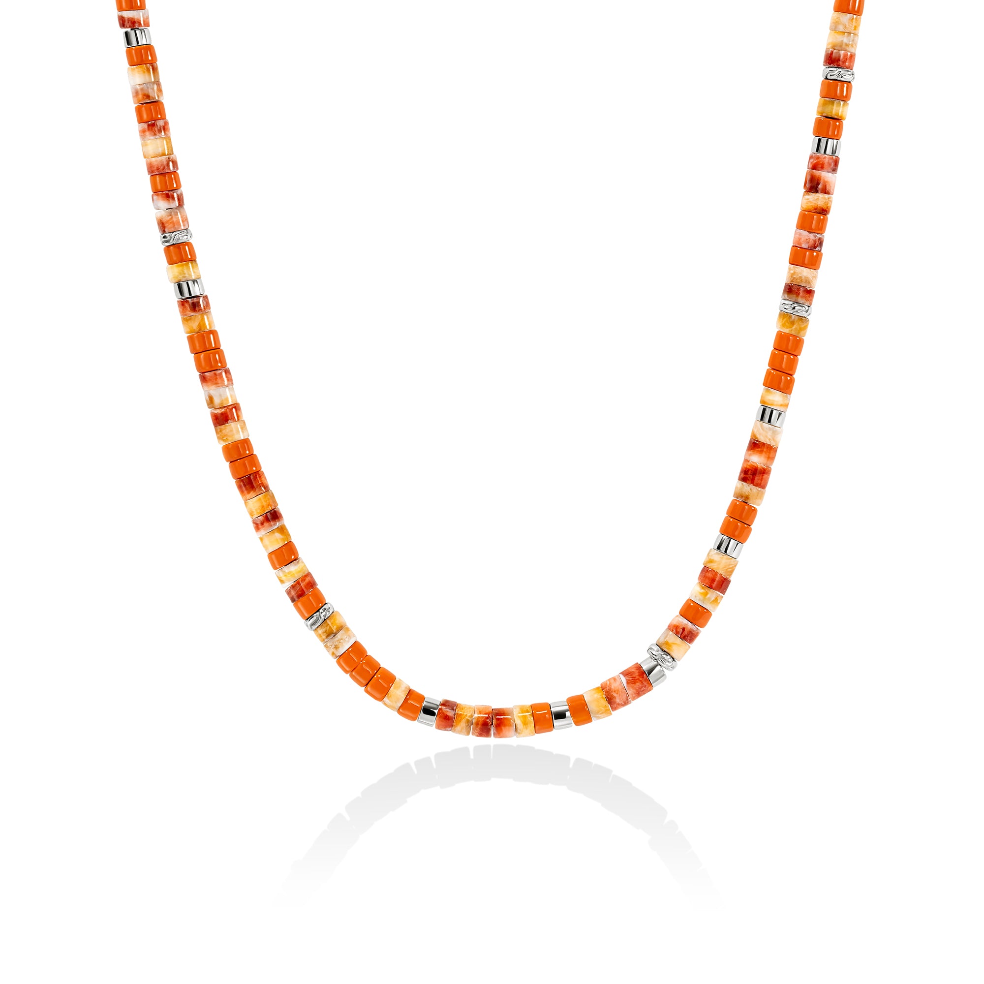 Heishi Necklace, Sterling Silver, Spiny Oyster, 4MM|NMS290101OROYS