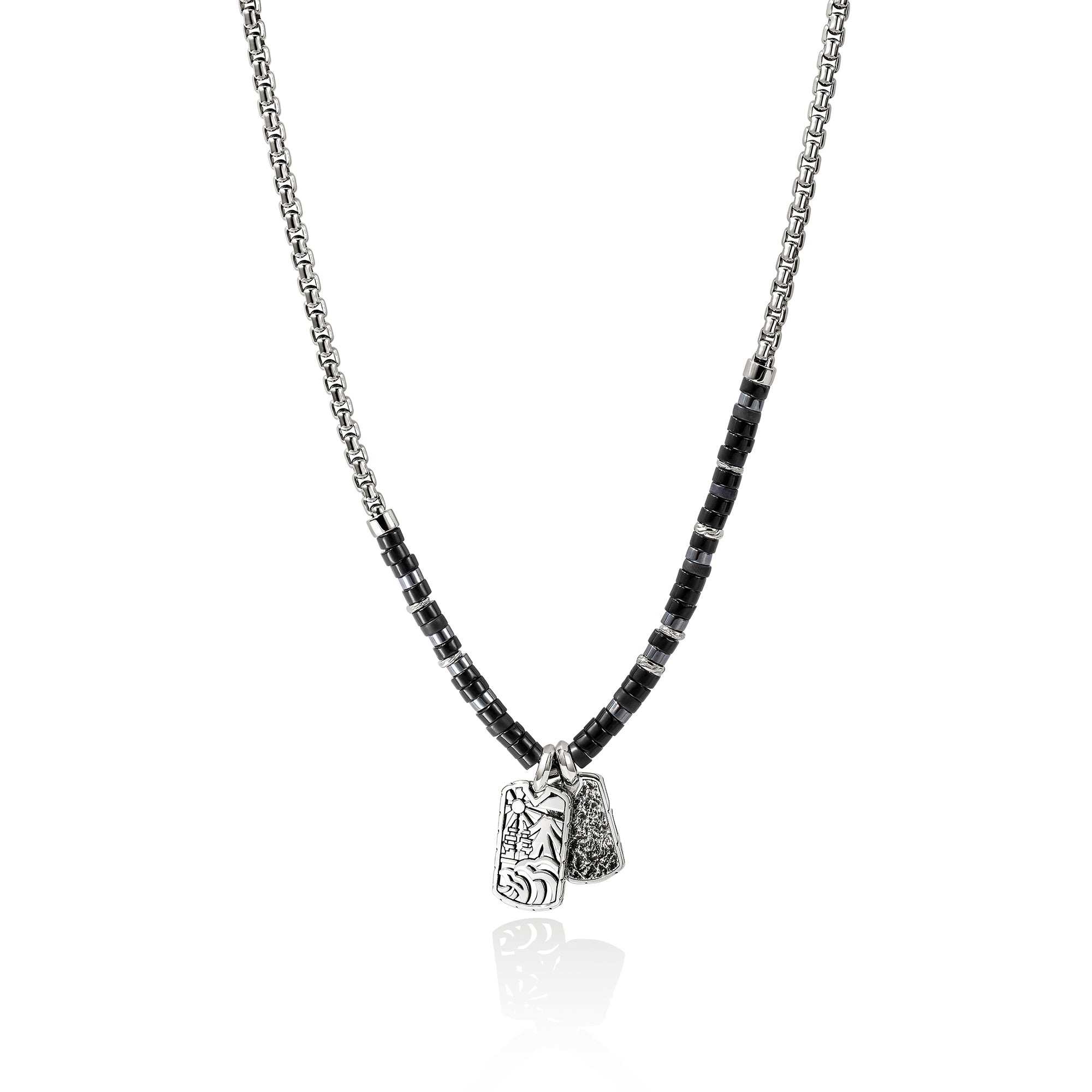 Heishi Tag Necklace, Sterling Silver, Hardstones|NMS989611BONHE