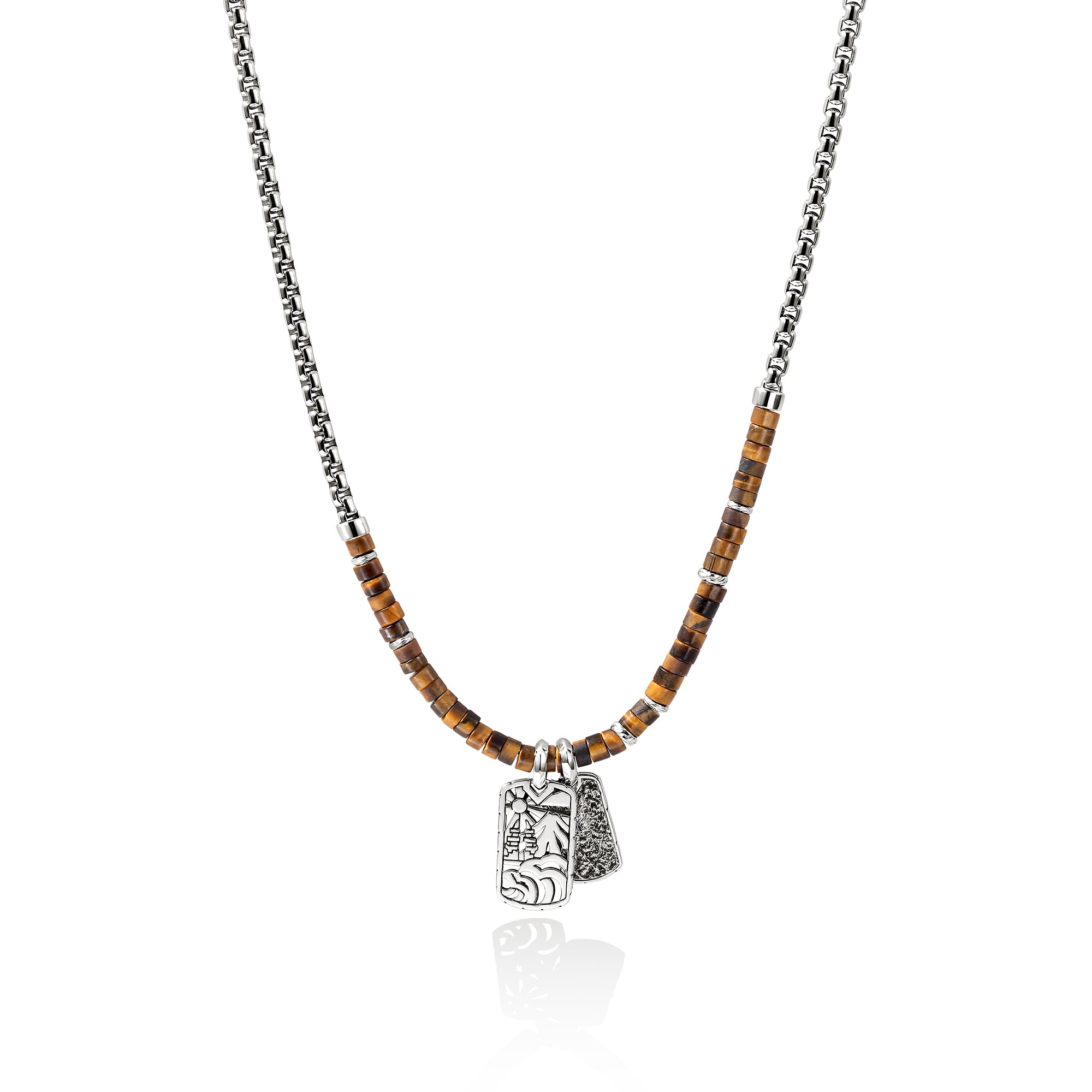 Heishi Tag Necklace, Sterling Silver, Hardstones|NMS989611TE