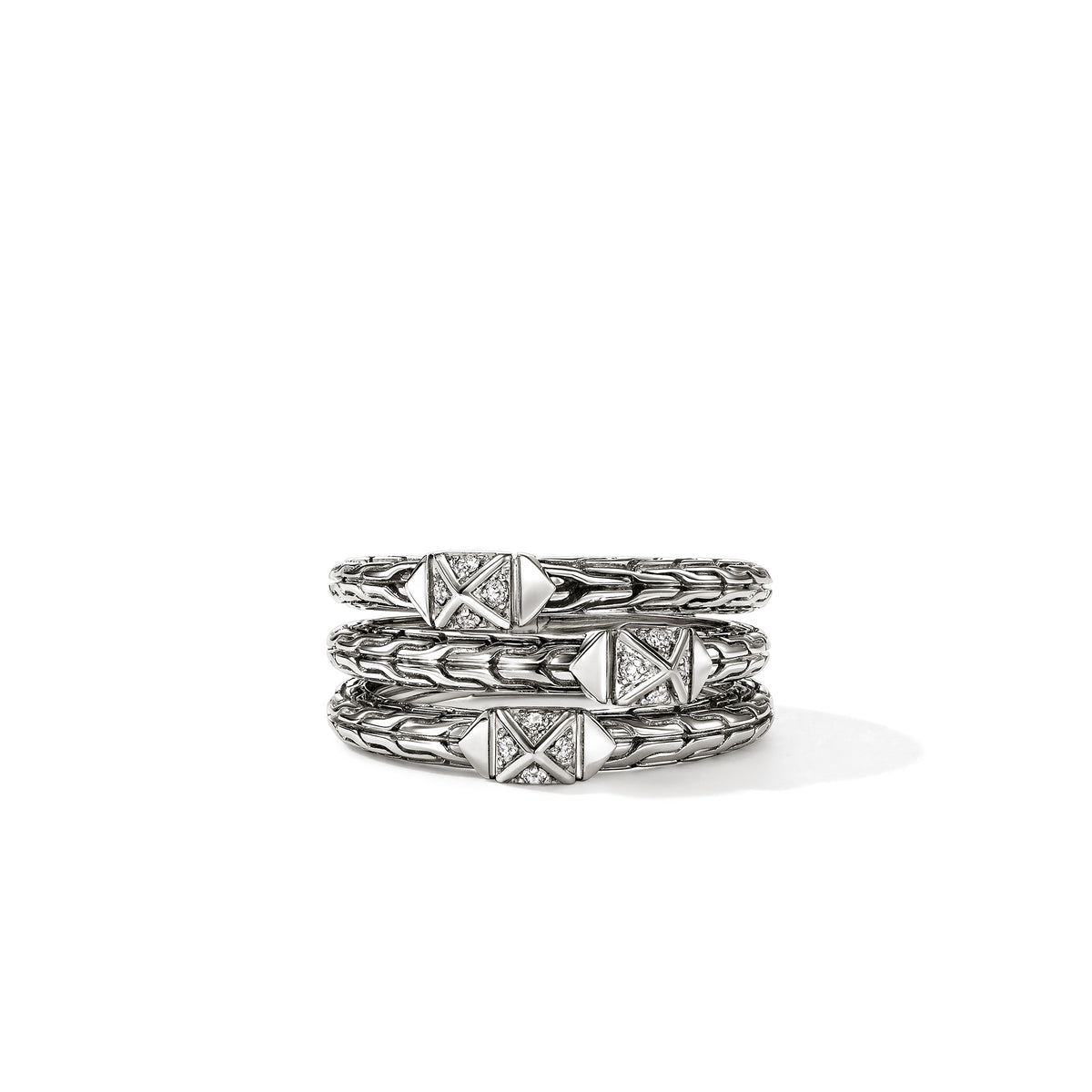 Icon Stud Triple Row Ring, Sterling Silver, Diamonds – John Hardy