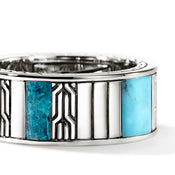 Carved Chain Ring, Sterling Silver, Hardstones|RMS988021TQMH