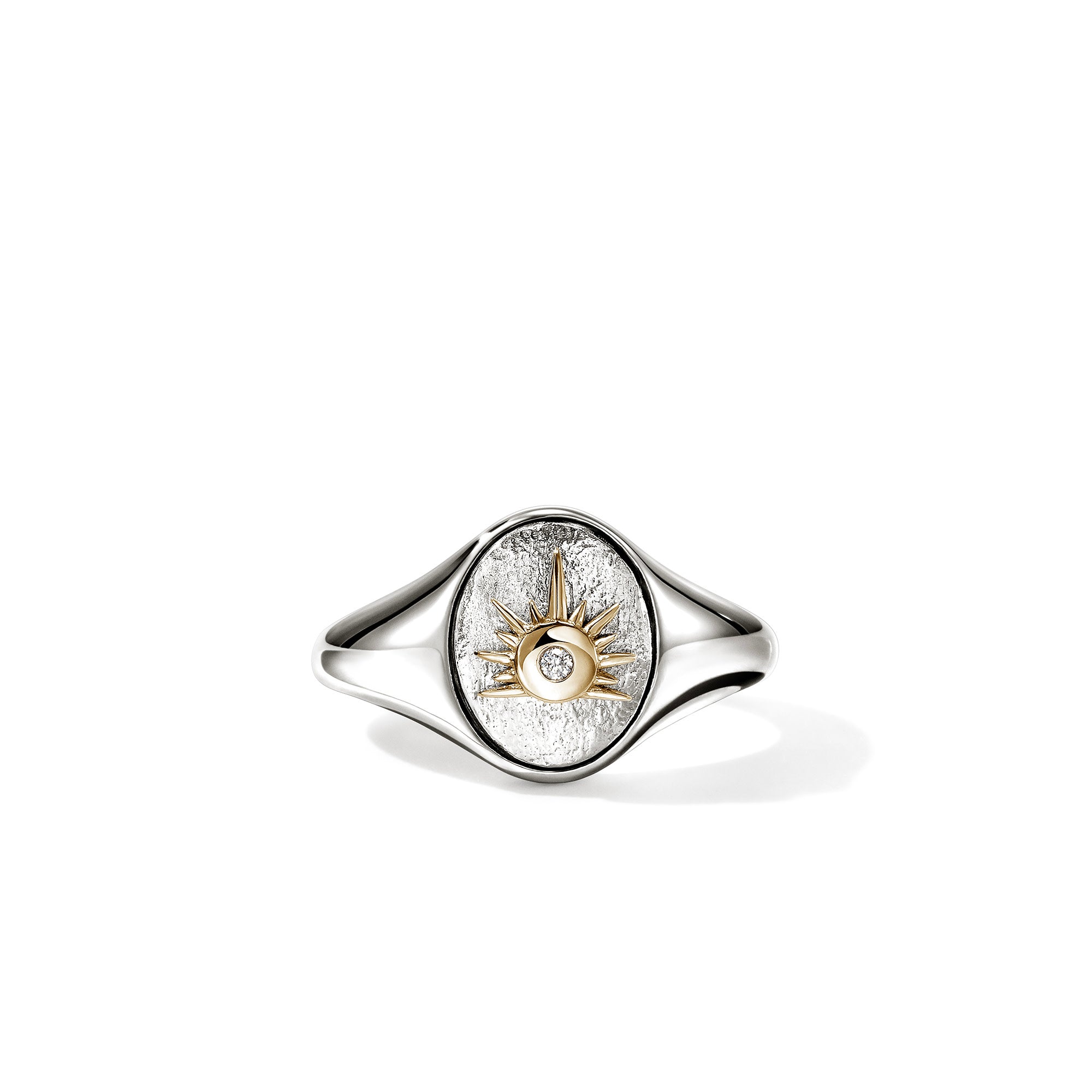 Sun Signet Ring, Gold, Sterling Silver, Diamonds|RMZZP988542DI