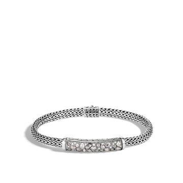 Classic Chain Station Bracelet with White and Grey Diamonds