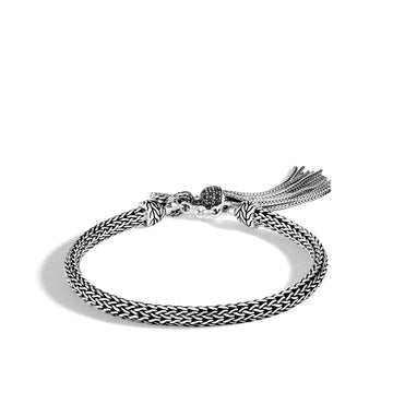Classic Chain Tassel Bracelet, Black Sapphire, Black Spinel