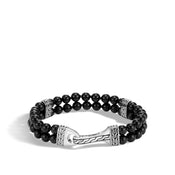 Classic Chain Double Row Bead Bracelet with Black Onyx|BMS90146BON