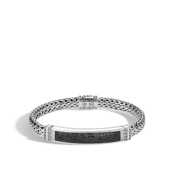Classic Chain ID Bracelet with Black Volcanic, Diamonds