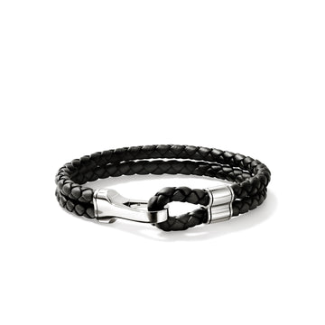Hook Clasp Bracelet, Leather, Silver, 10MM|BU901241BL