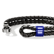 Hook Clasp Double Bracelet, Leather, Dark Silver, 10MM|BU901241BRDBLBU