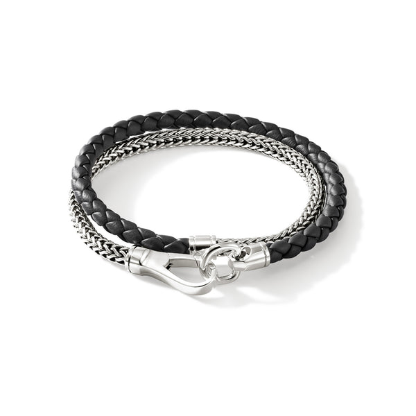 thumbnail image 2 of CMJ London Men's Leather Braided Double Wrap Bracelet – With Sterling Silver Clasp, Choose Your Color 2 of 5