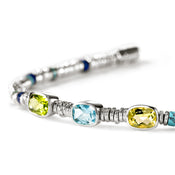 Heishi Gem Bracelet, Sterling Silver, Peridot, Sky Blue Topaz, Quartz, 4MM|BUS290241PEBTLQZ