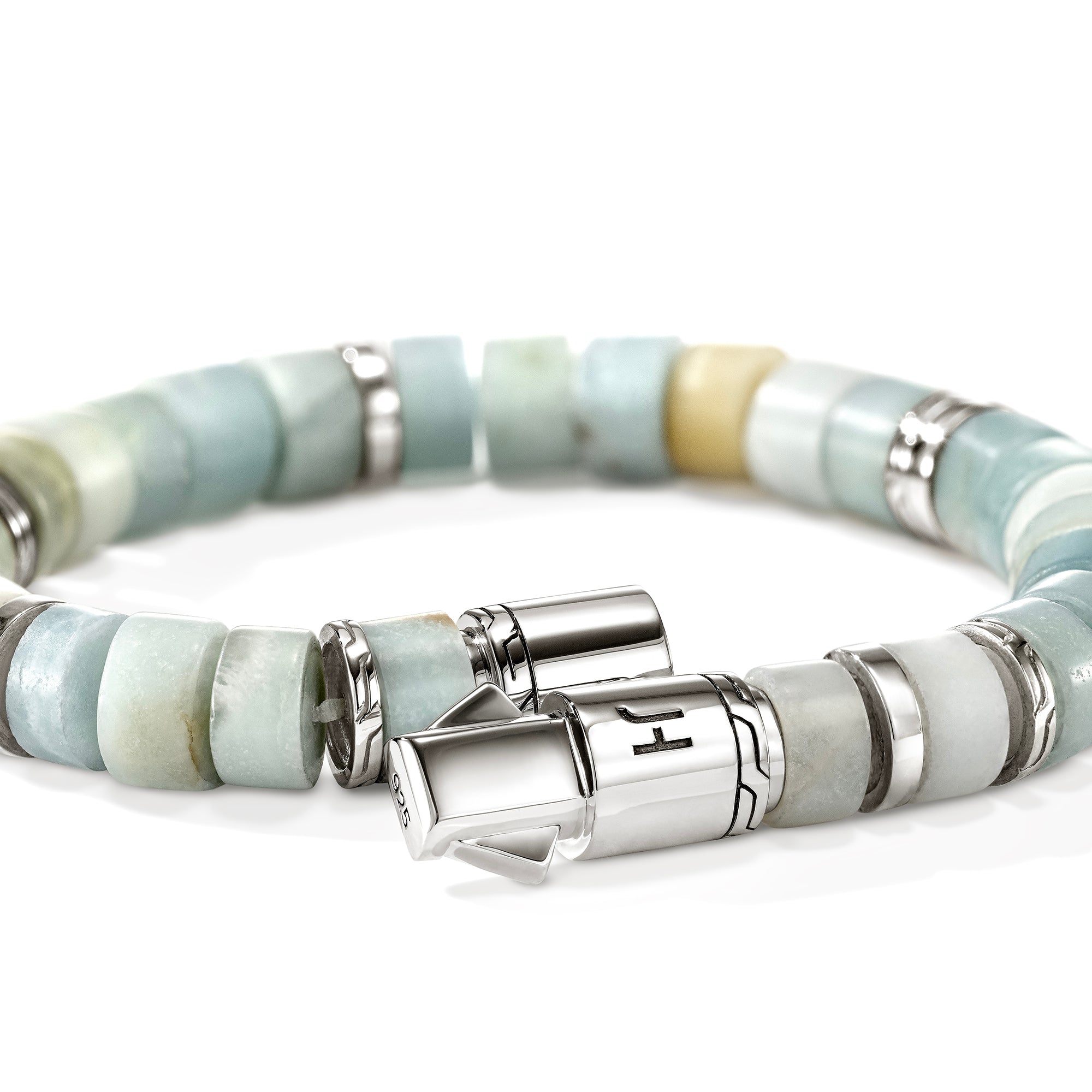 Heishi Bracelet, Sterling Silver, Multi Color Quartzite, 9MM