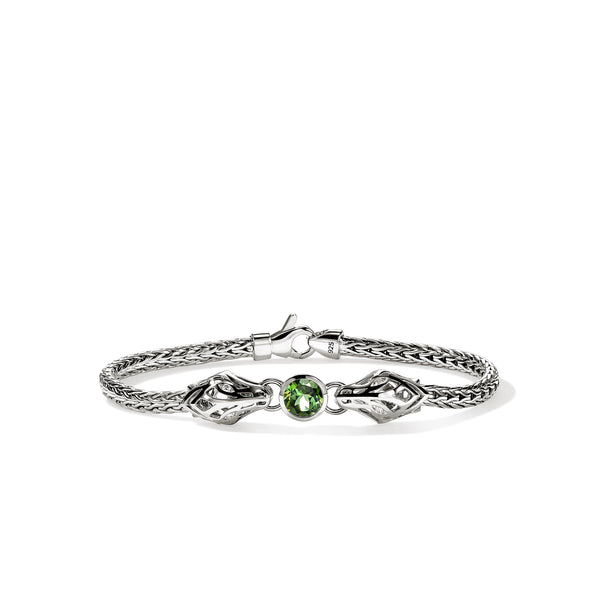 Naga Bracelet, Sterling Silver, Green Tourmaline, Diamond 3.5MM