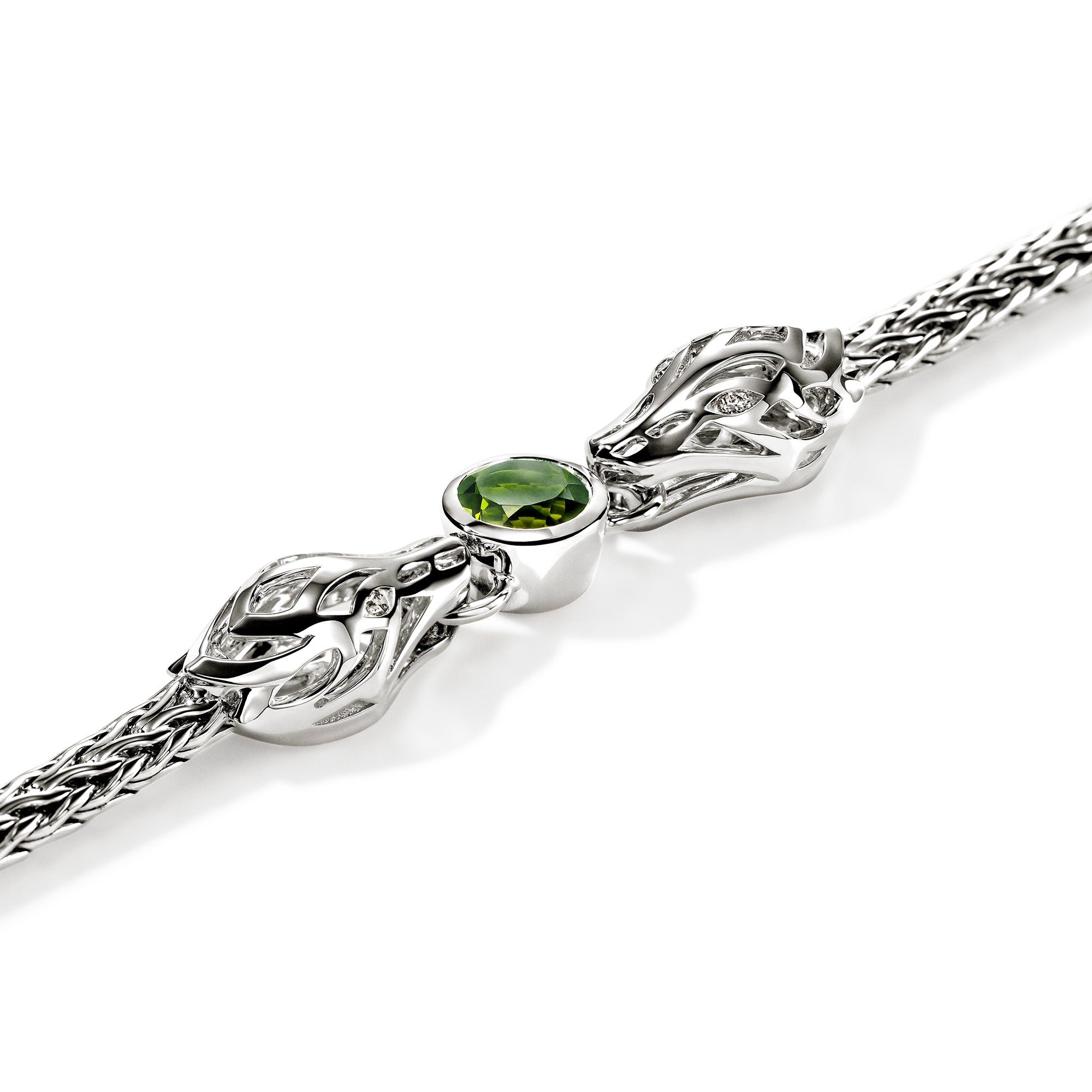 Naga Bracelet, Sterling Silver, Green Tourmaline, Diamond 3.5MM