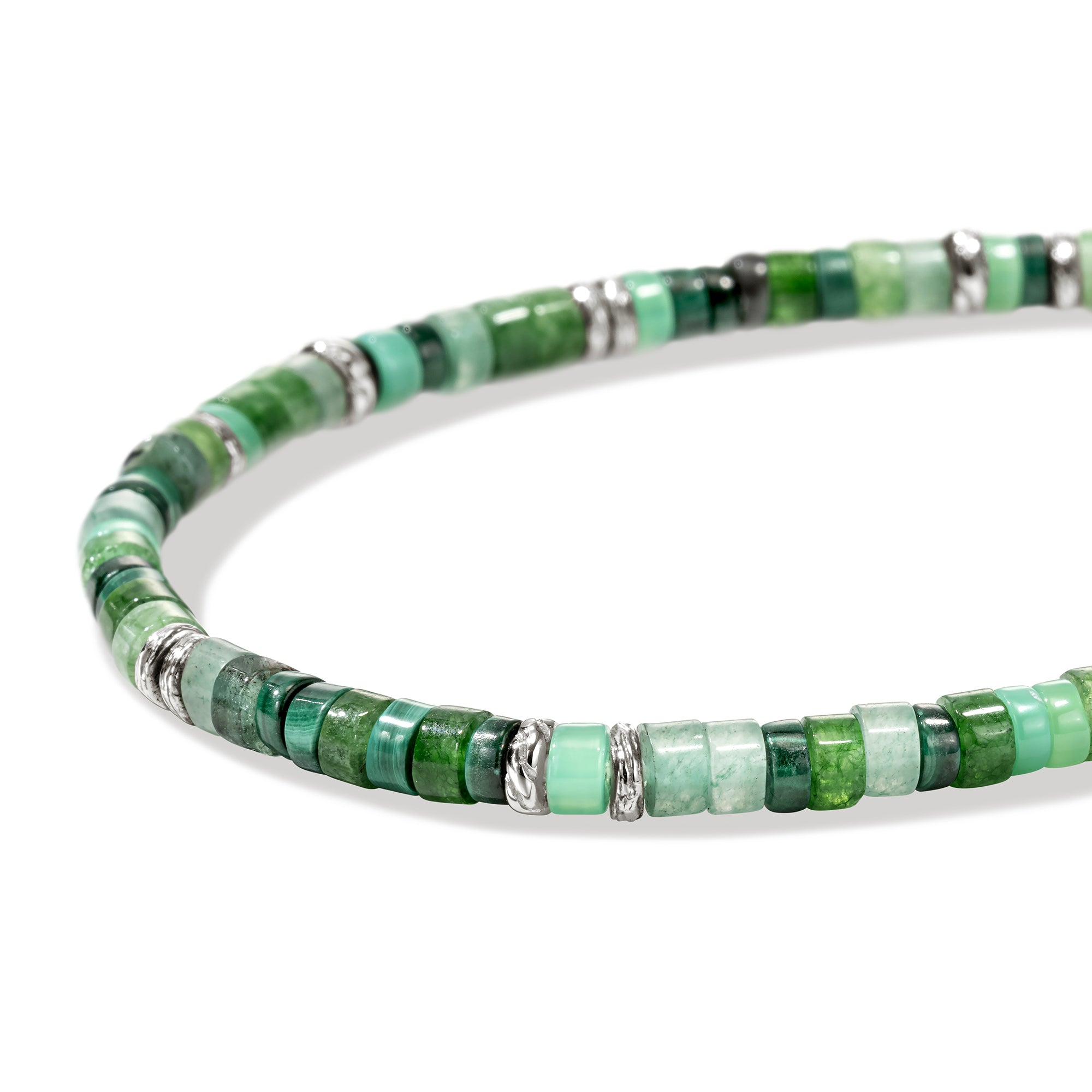 Heishi Bracelet, Hardstones, Emeralds, Sterling Silver