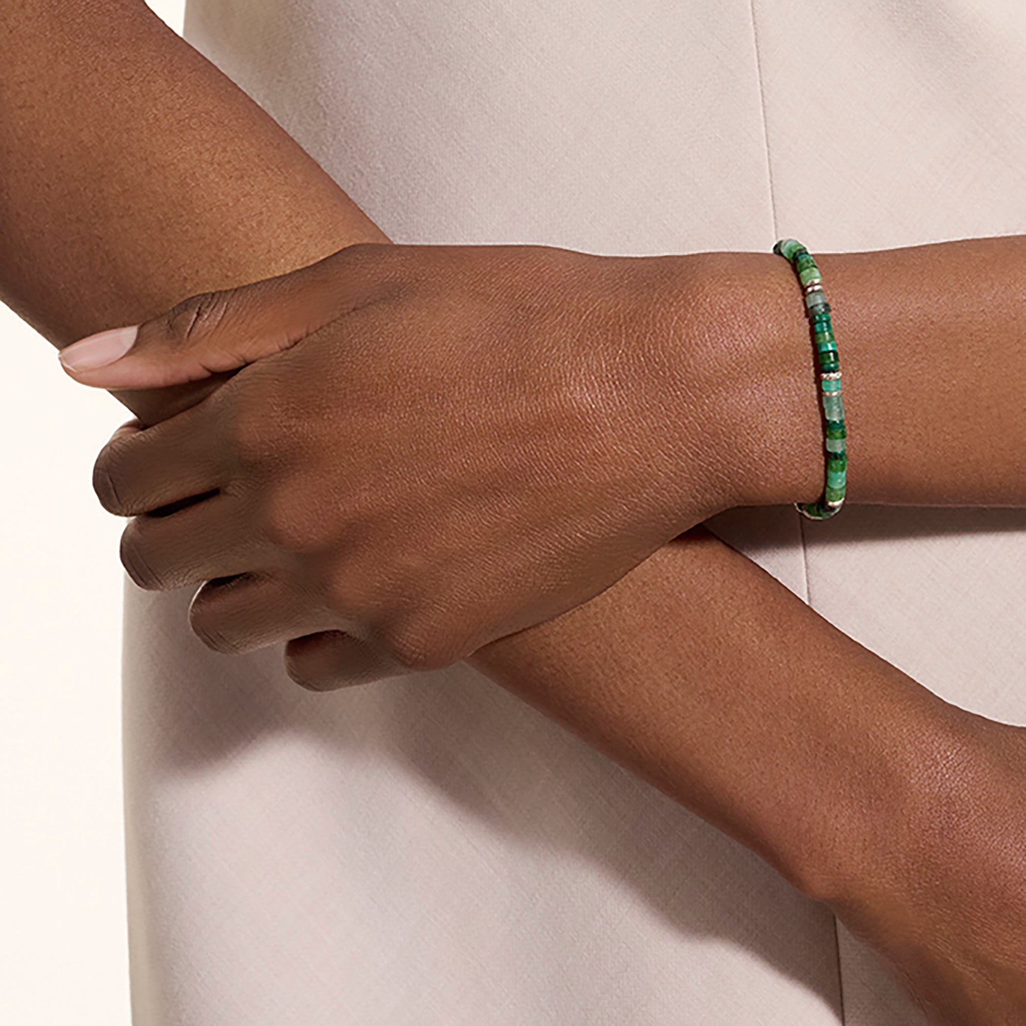 Heishi Bracelet, Hardstones, Emeralds, Sterling Silver