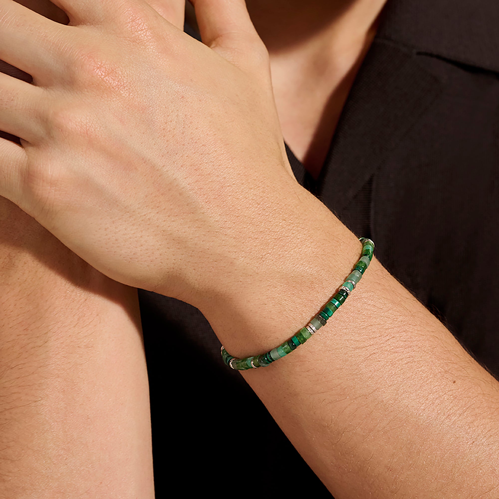 Heishi Bracelet, Hardstones, Emeralds, Sterling Silver