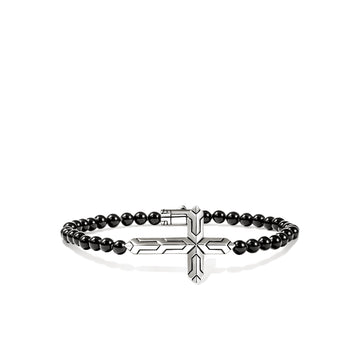 Icon 50 Cross Bracelet, Sterling Silver, Black Onyx, 4MM|BUS972181BON