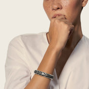 Modern Chain Cuff with Grey Leather|CB90335GY