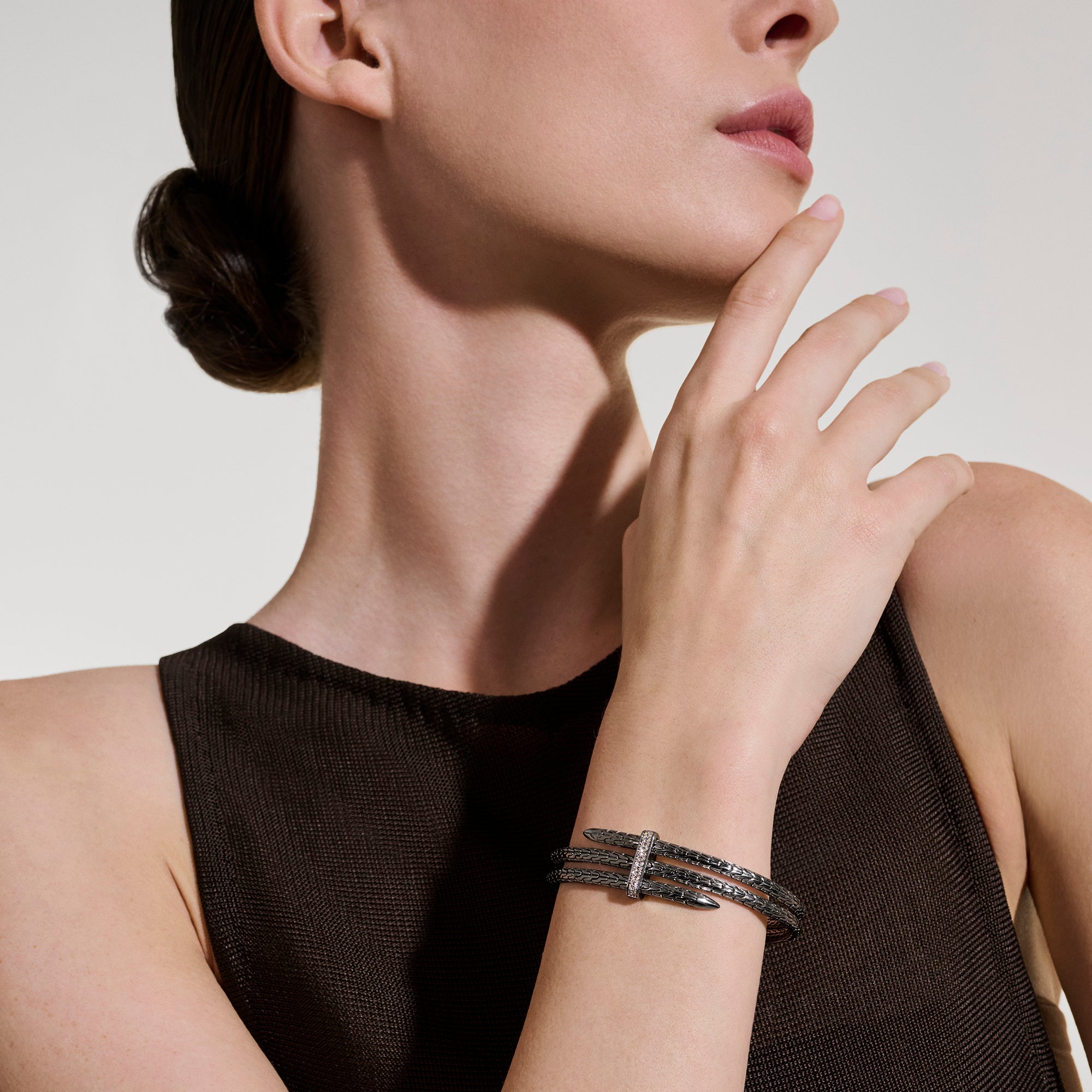 Spear Triple Flex Cuff, Dark Silver, Diamonds, Slim – John Hardy