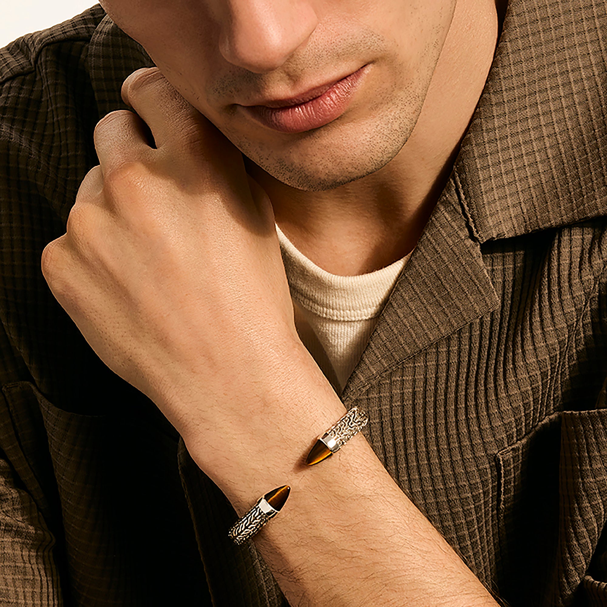 Spear 50 Flex Cuff, Sterling Silver, Tiger Eye – John Hardy