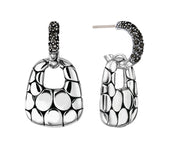 Door Knocker Hoop Drop Earrings with Treated Black Sapphire|EBS2326BLS