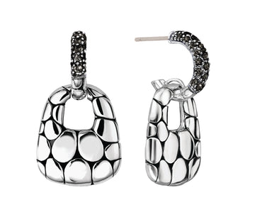 Door Knocker Hoop Drop Earrings with Treated Black Sapphire|EBS2326BLS