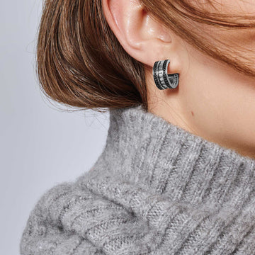 Small Hoop Earring with Black Spinel|EBS390074BN