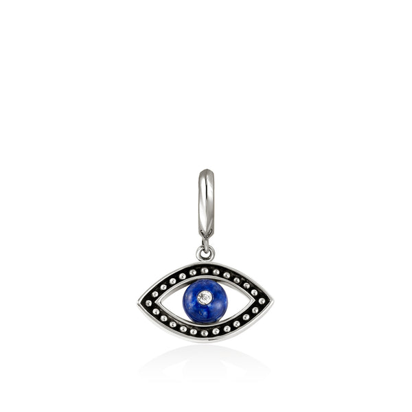 Evil Eye Pendant, Sterling Silver, Lapis Lazuli, Diamonds