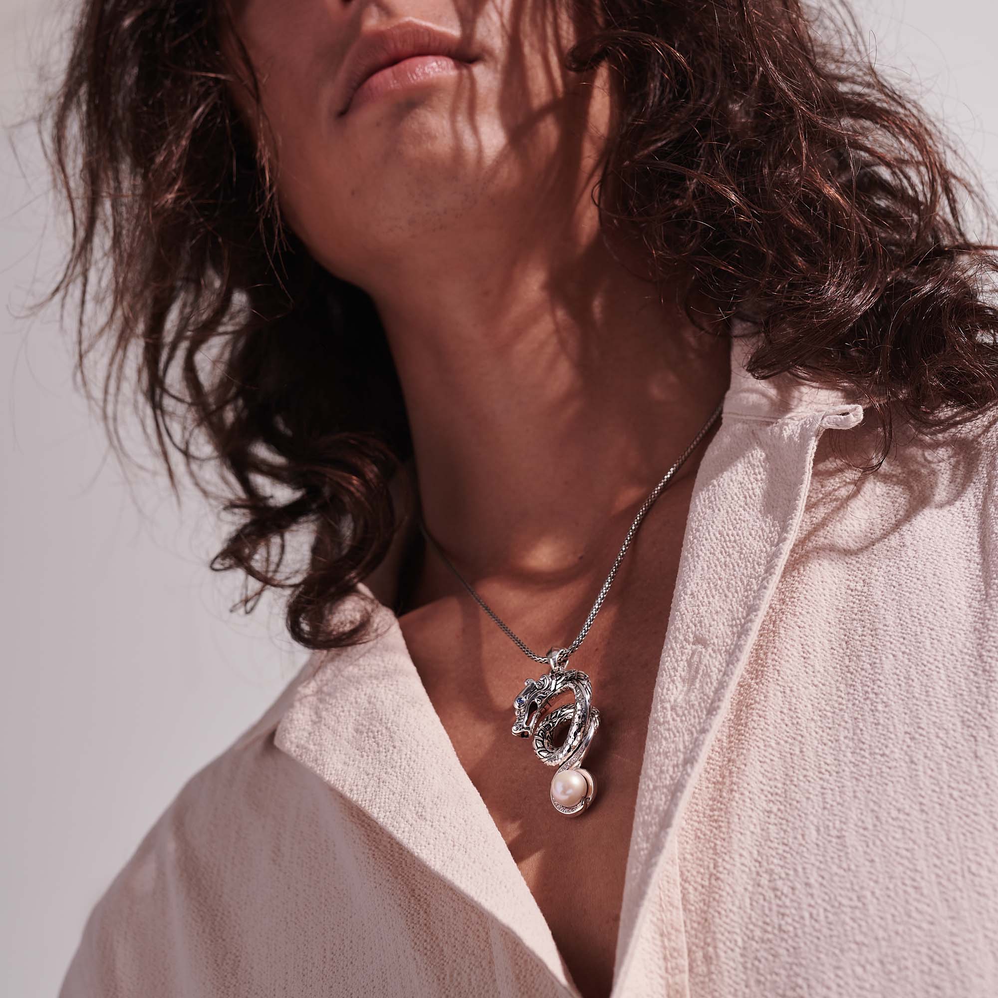 Naga Necklace, Silver, Diamonds, Pearl|NBP603142BSPDI – John Hardy