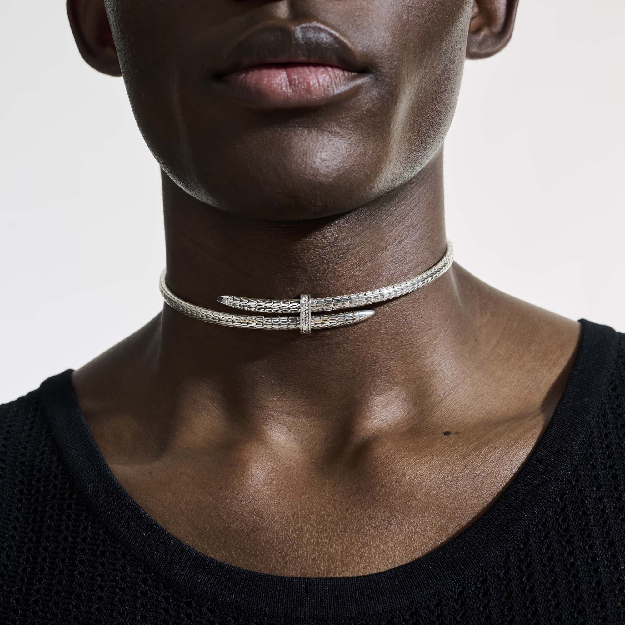 Spear Coil Choker, Sterling Silver, Diamonds|NBP9011292DI – John Hardy