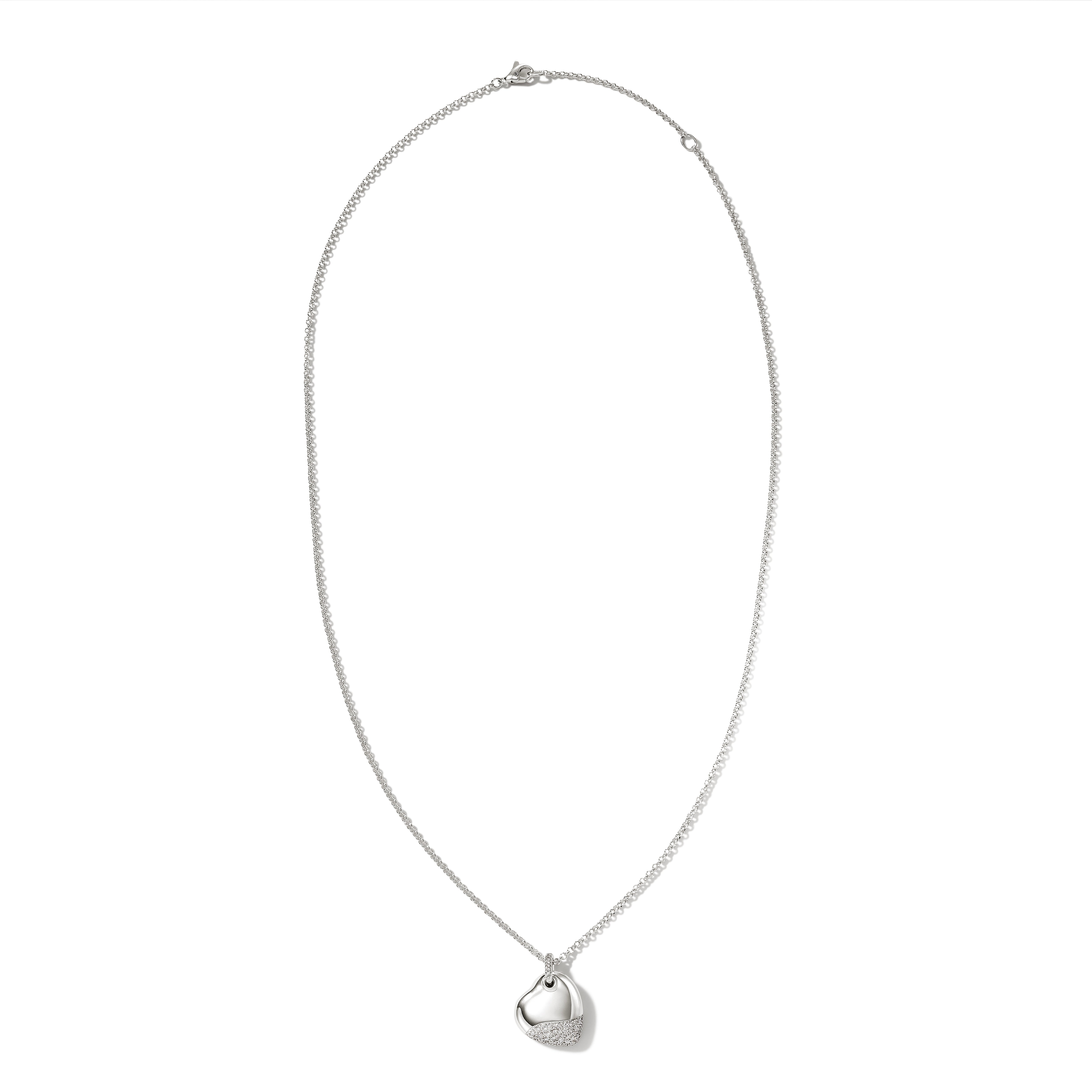 Pebble Heart Necklace, Silver, Diamonds, Large|NBP9012452DI – John Hardy