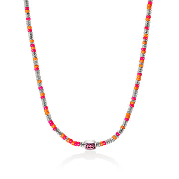 Heishi Gem Necklace, Sterling Silver, Rhodolite, 2.5MM|NBS290351PKORRH