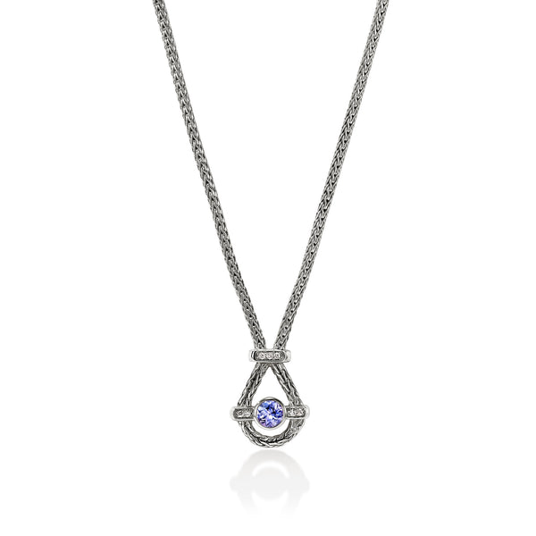 Icon Necklace, Sterling Silver, Tanzanite, Diamonds, 1.8MM