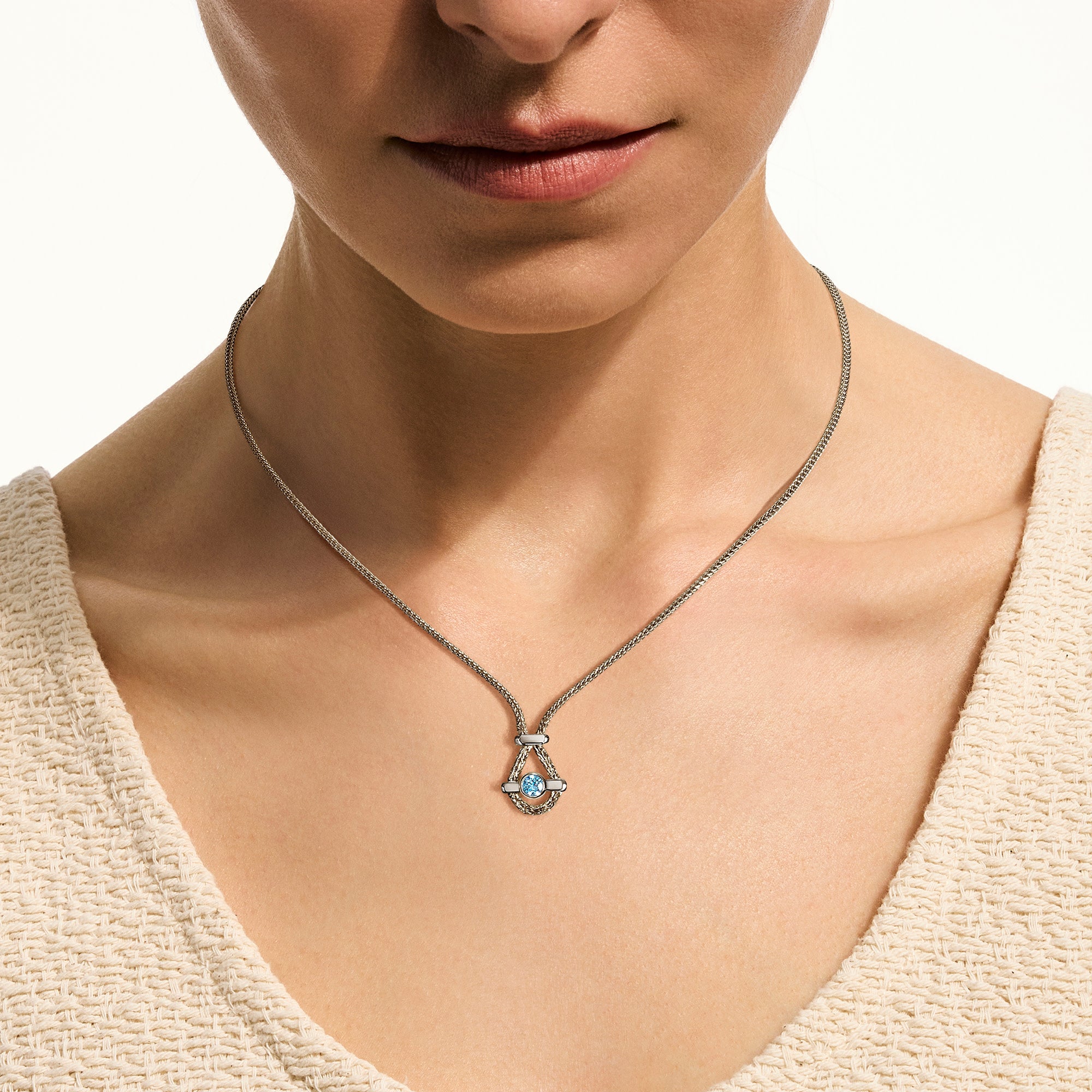 Icon Necklace, Sterling Silver, Swiss Blue Topaz, 1.8MM