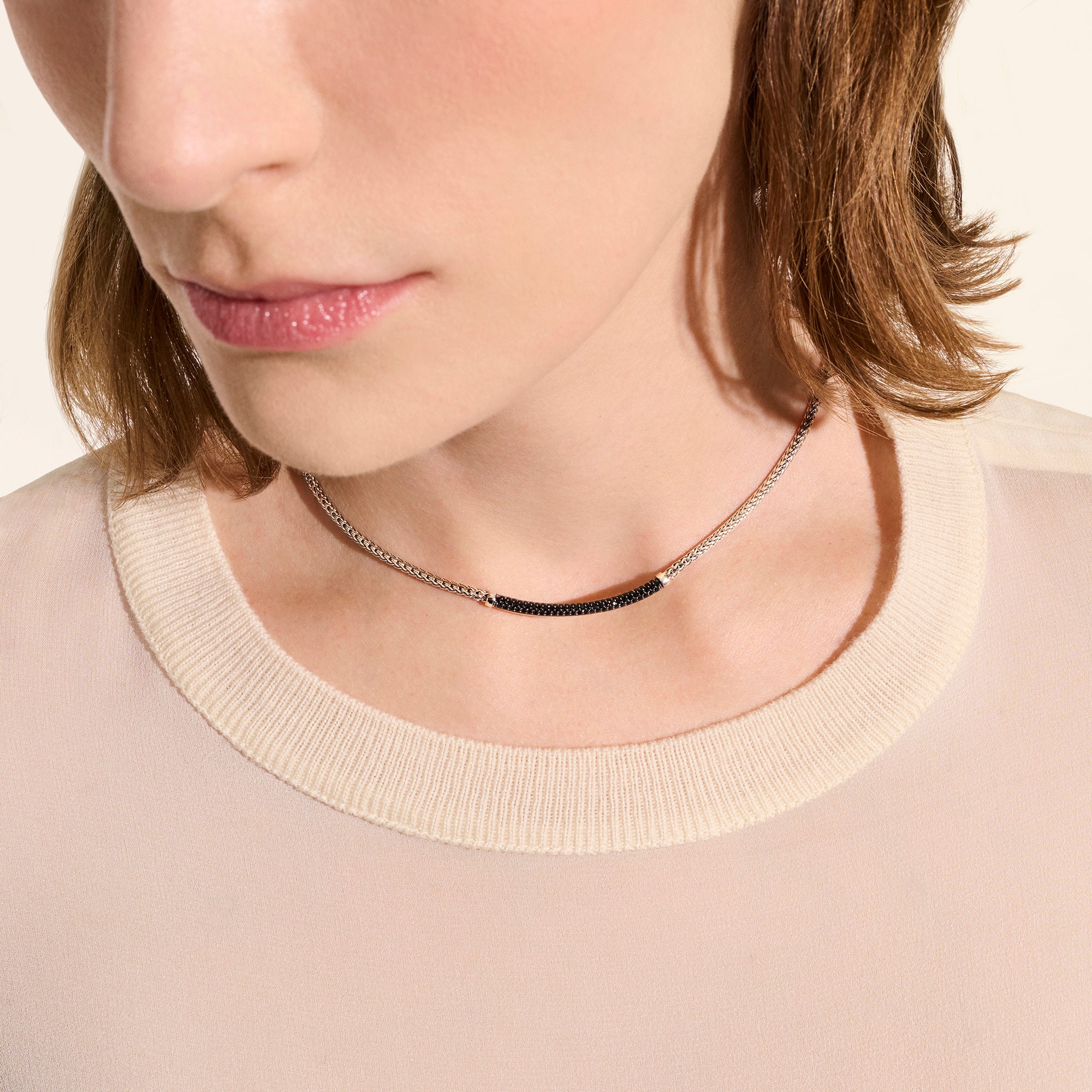 JH Essential Pavé Necklace, Sterling Silver, Gemstones, 2.5MM