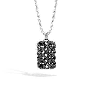 Classic Chain Dog Tag Necklace with Black Sapphire|NBS996724RTBLS