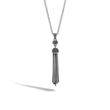 Tassel Pendant Necklace with Black Sapphire, Black Spinel|NBS9997124BLSBN