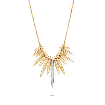 Classic Chain Spear Hammered Bib Necklace with Diamonds