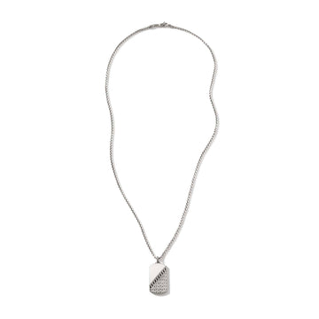 Curb Chain Tag Necklace, Sterling Silver|NM900807